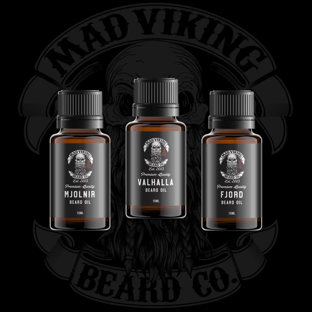 Natural Beard Oil 3 Pack Sample - 12 Scents - 1.5 Oz - Mad Viking